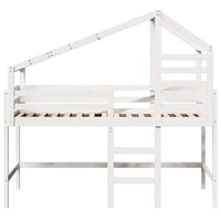 Letto Soppalco con Scala e Tetto Bianco 90x200 cm Massello Pino 3281989