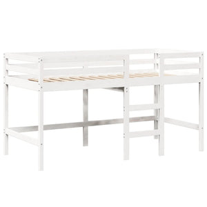 Letto Soppalco con Scala e Tetto Bianco 90x200 cm Massello Pino