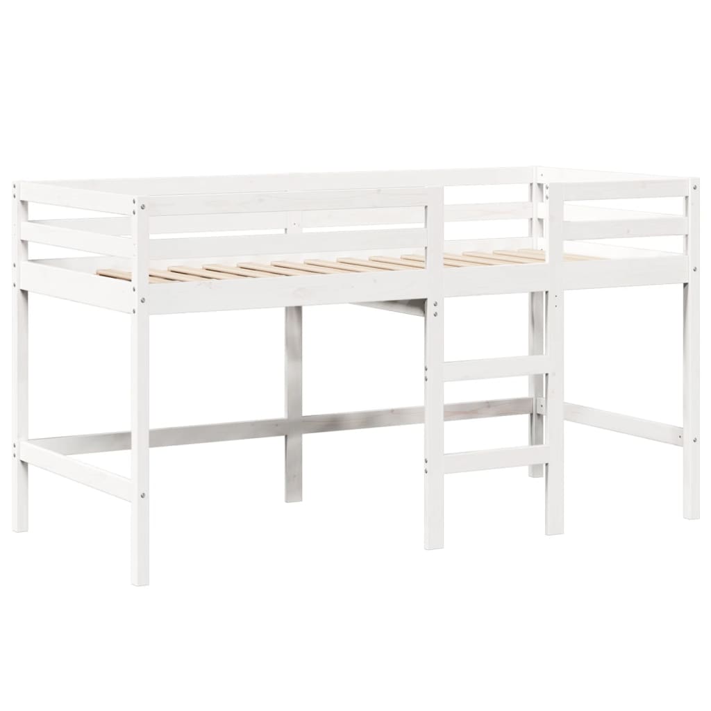 Letto Soppalco con Scala e Tetto Bianco 90x200 cm Massello Pino 3281989