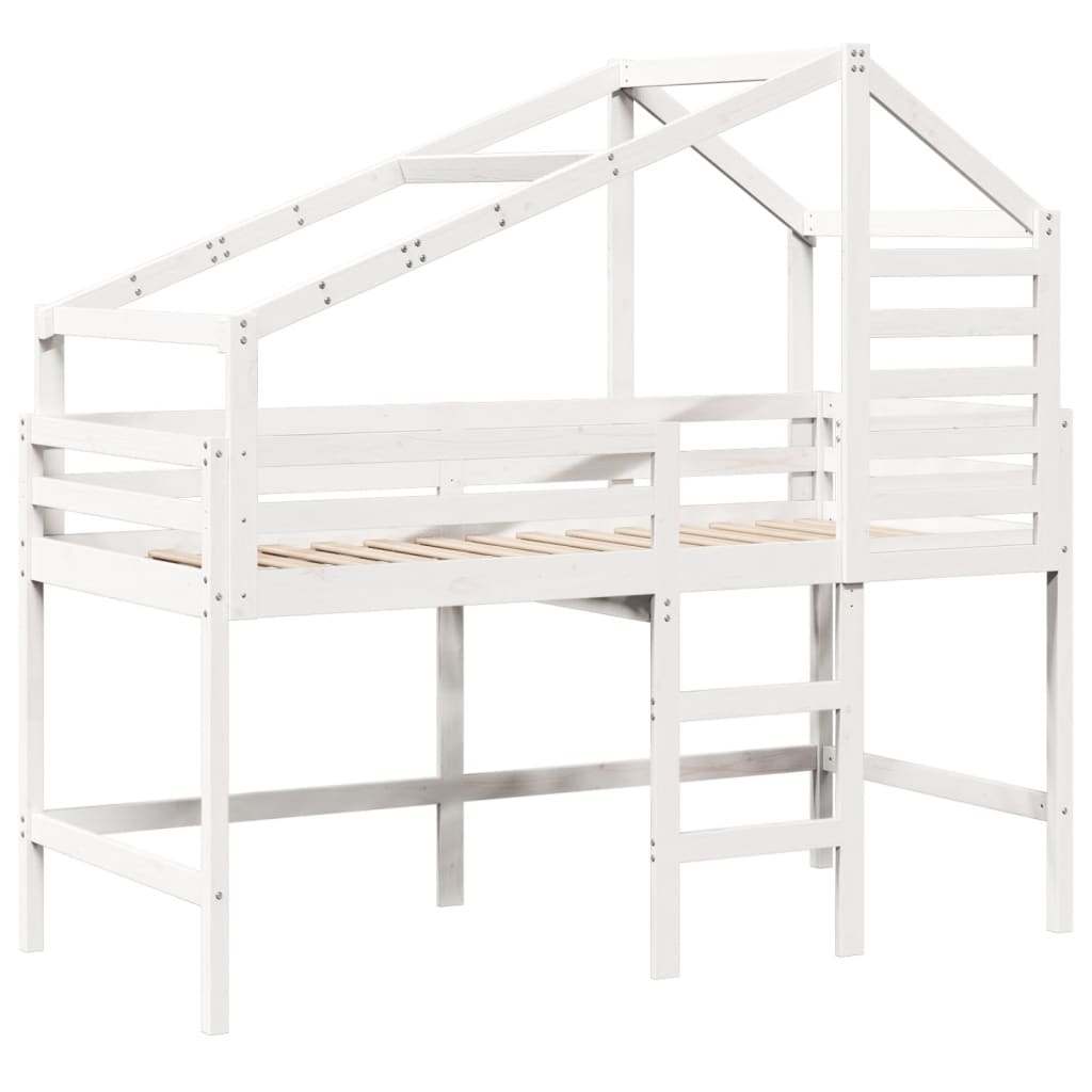 vidaXL Letto Soppalco con Scala e Tetto Bianco 90x190 cm Massello Pino