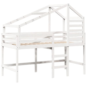 vidaXL Letto Soppalco con Scala e Tetto Bianco 90x190 cm Massello Pino