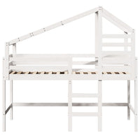 Letto Soppalco con Scala e Tetto Bianco 90x190 cm Massello Pino 3281991