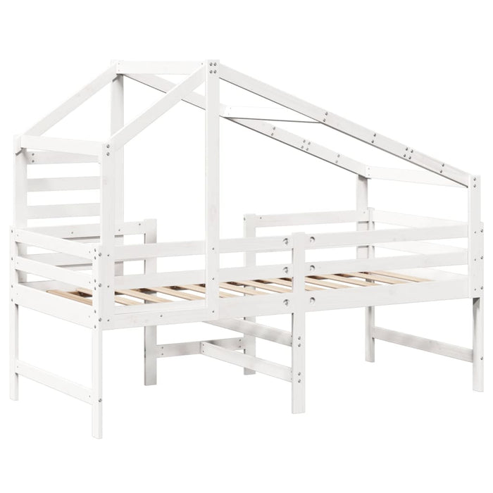 vidaXL Letto Soppalco con Scala e Tetto Bianco 90x190 cm Massello Pino