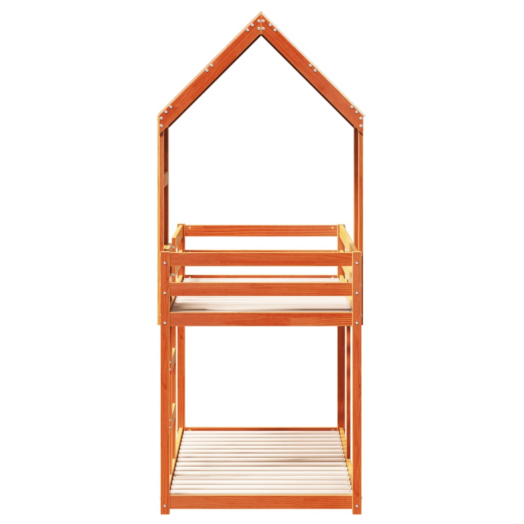 Letto a Castello con Tetto Marrone Cera 90x190 cm Massello Pino