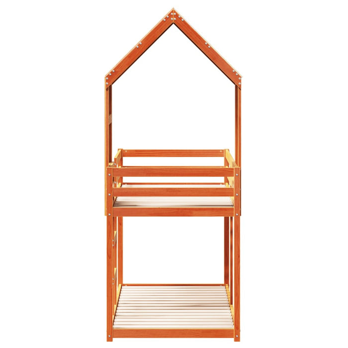 Letto a Castello con Tetto Marrone Cera 90x190 cm Massello Pino