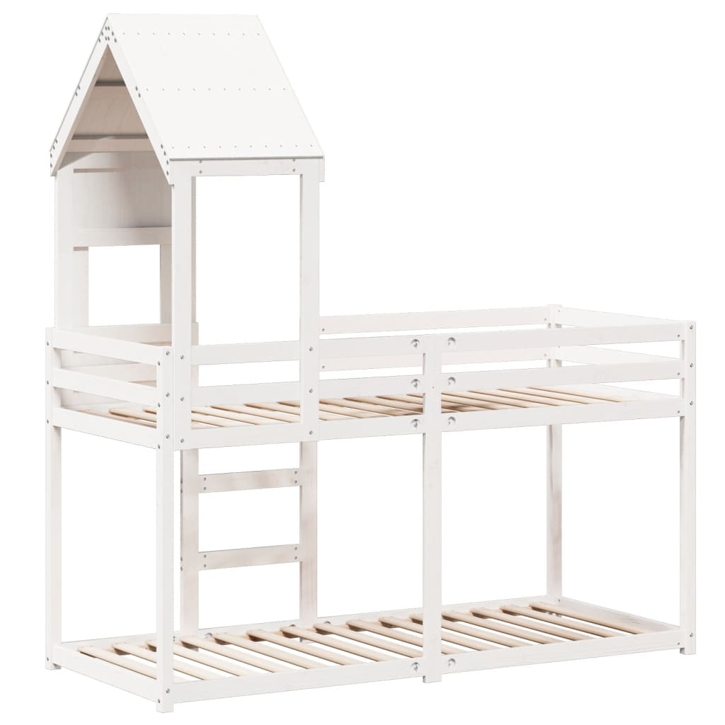 Letto a Castello senza Materasso Bianco 90x190cm Massello Pino 3282006