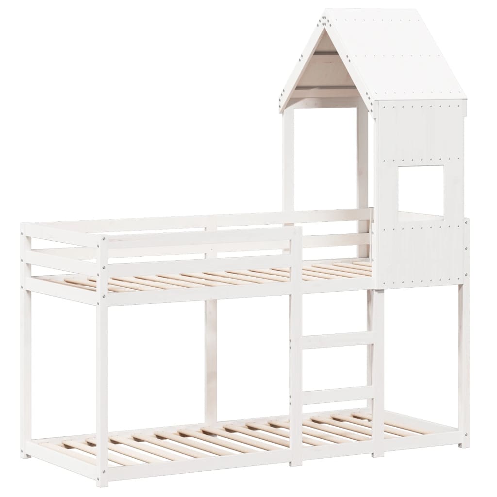 vidaXL Letto a Castello con Tetto Bianco 75x190 cm Legno Massello Pino