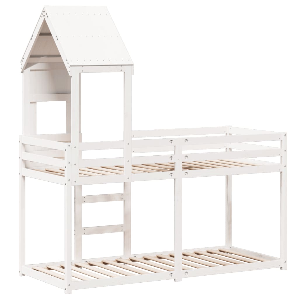 vidaXL Letto a Castello con Tetto Bianco 75x190 cm Legno Massello Pino