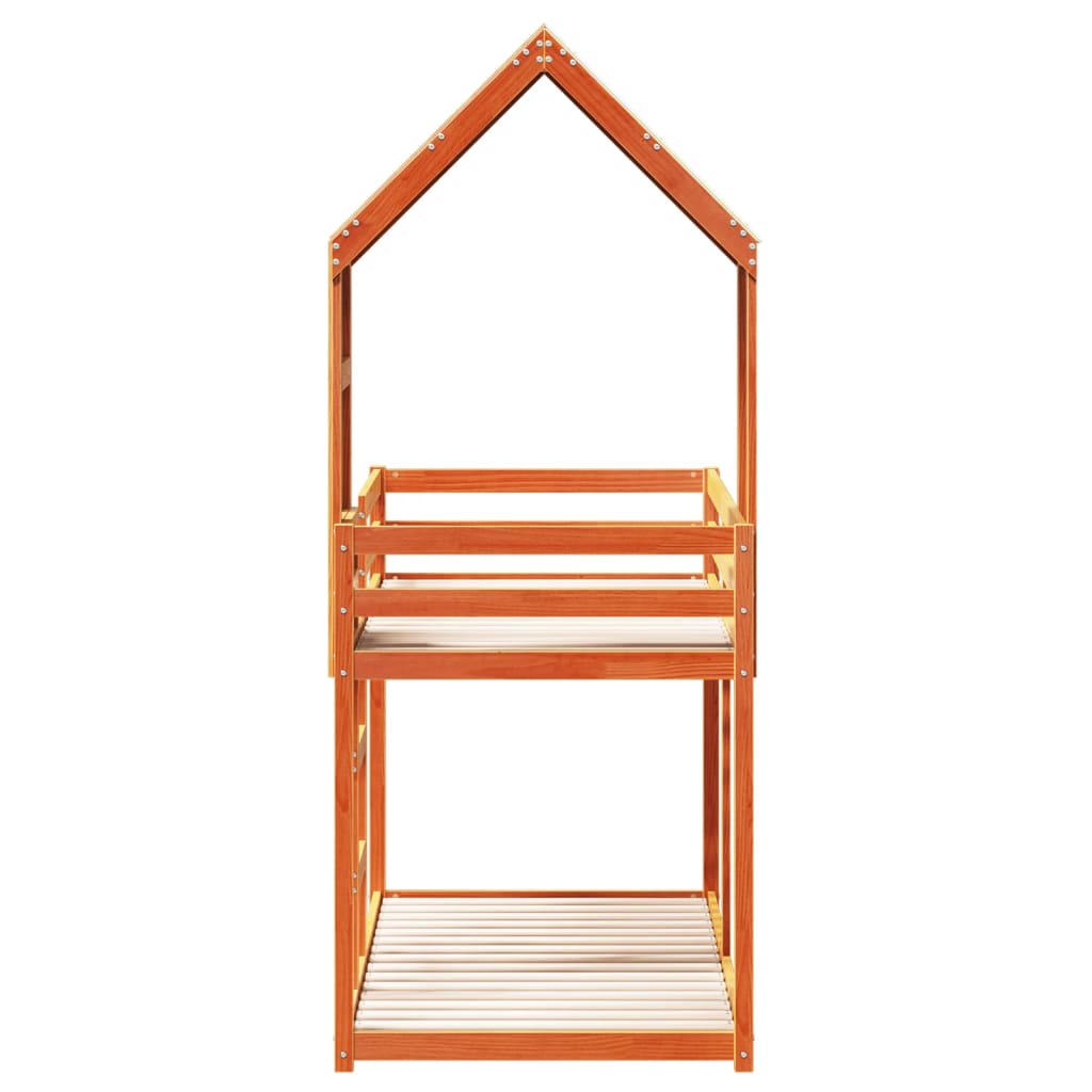 vidaXL Letto a Castello con Tetto Marrone Cera 75x190 cm Massello Pino