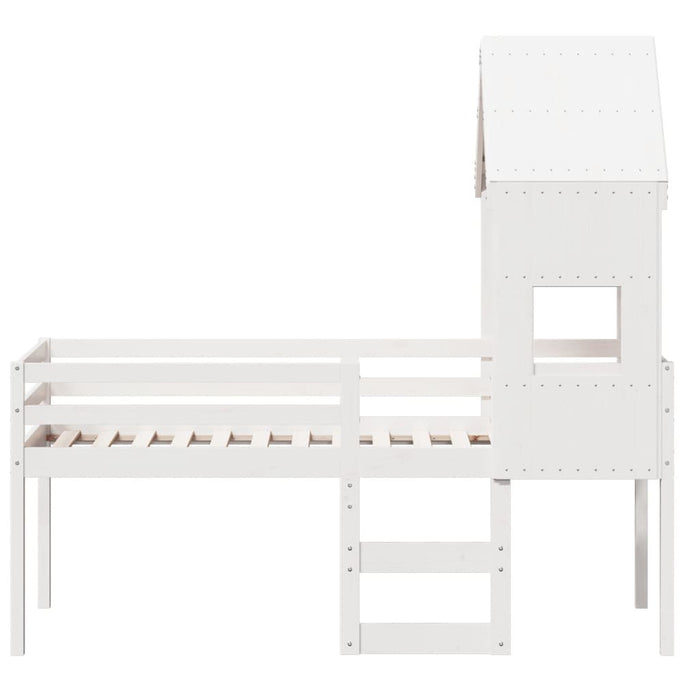 Letto a Soppalco con Tetto Bianco 90x190 cm in Legno di Pino 3282017