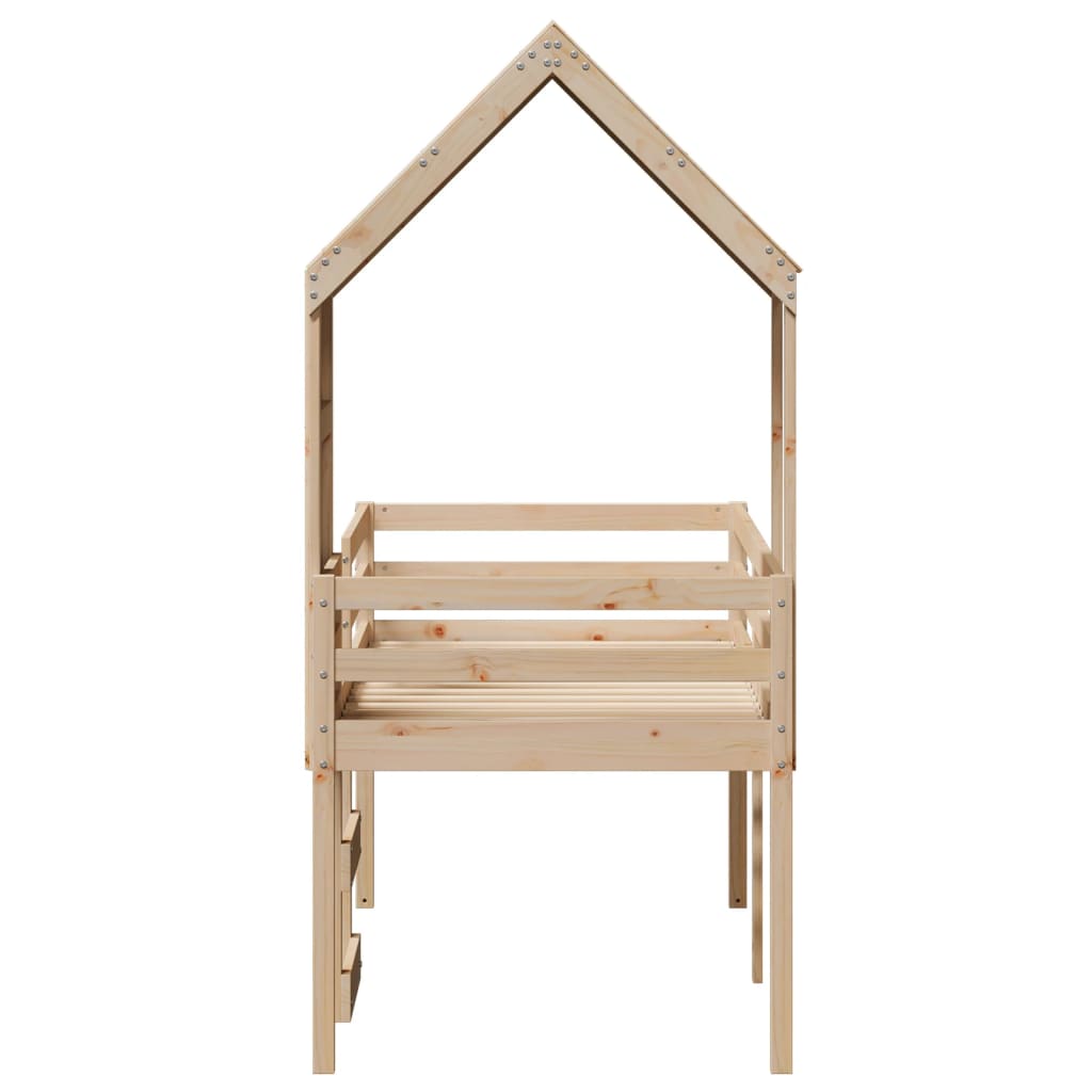 Letto a Soppalco con Tetto 75x190 cm in Legno Massello di Pino