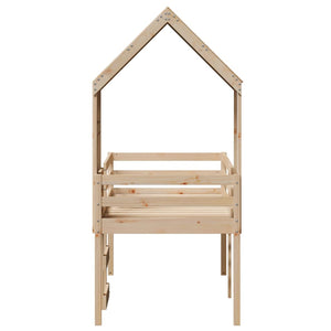 Letto a Soppalco con Tetto 75x190 cm in Legno Massello di Pino