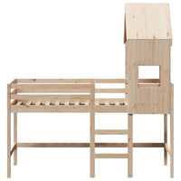 Letto Soppalco con Scala e Tetto 90x190 cm Legno Massello Pino 3282026