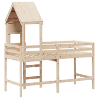 Letto Soppalco con Scala e Tetto 90x190 cm Legno Massello Pino 3282026