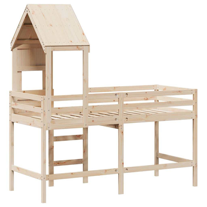 vidaXL Letto Soppalco con Scala e Tetto 90x190 cm Legno Massello Pino