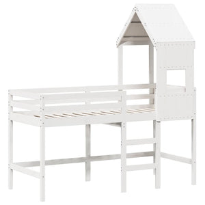 vidaXL Letto Soppalco con Scala e Tetto Bianco 90x190 cm Massello Pino