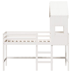 Letto Soppalco con Scala e Tetto Bianco 90x190 cm Massello Pino 3282027