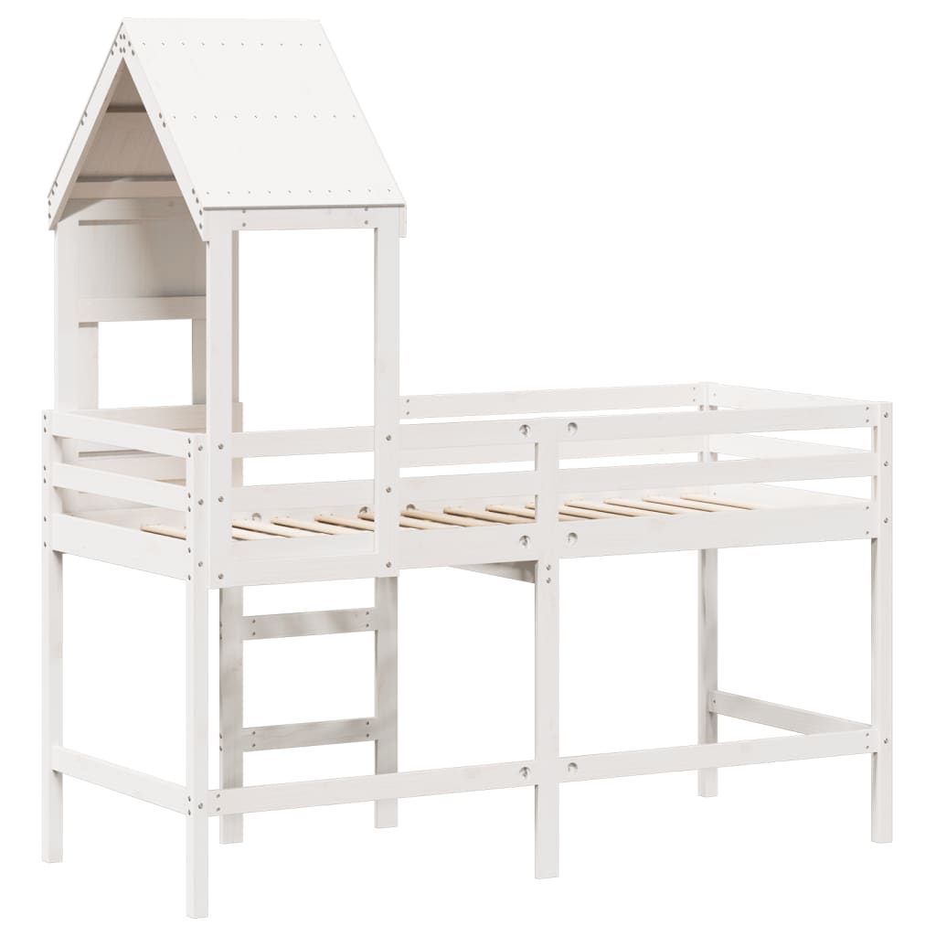 vidaXL Letto Soppalco con Scala e Tetto Bianco 90x190 cm Massello Pino