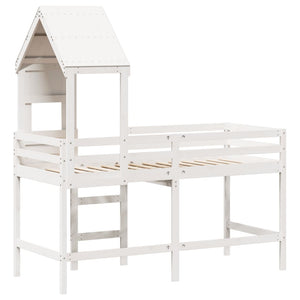 vidaXL Letto Soppalco con Scala e Tetto Bianco 90x190 cm Massello Pino