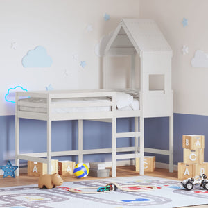 vidaXL Letto Soppalco con Scala e Tetto Bianco 90x190 cm Massello Pino