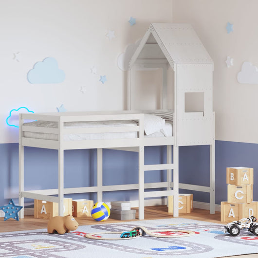vidaXL Letto Soppalco con Scala e Tetto Bianco 90x190 cm Massello Pino