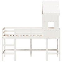 Letto Soppalco con Scala e Tetto Bianco 80x200 cm Massello Pino 3282029