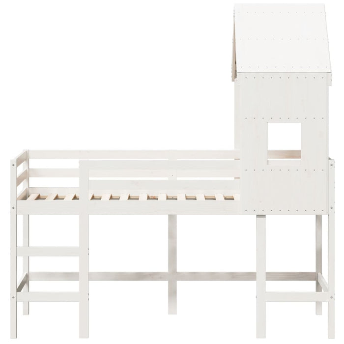 Letto Soppalco con Scala e Tetto Bianco 80x200 cm Massello Pino 3282029