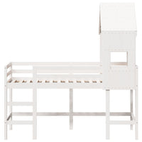 Letto Soppalco con Scala e Tetto Bianco 90x190 cm Massello Pino