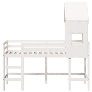 Letto Soppalco con Scala e Tetto Bianco 90x190 cm Massello Pino