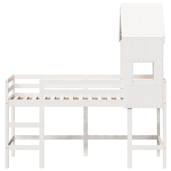 Letto Soppalco con Scala e Tetto Bianco 90x190 cm Massello Pino
