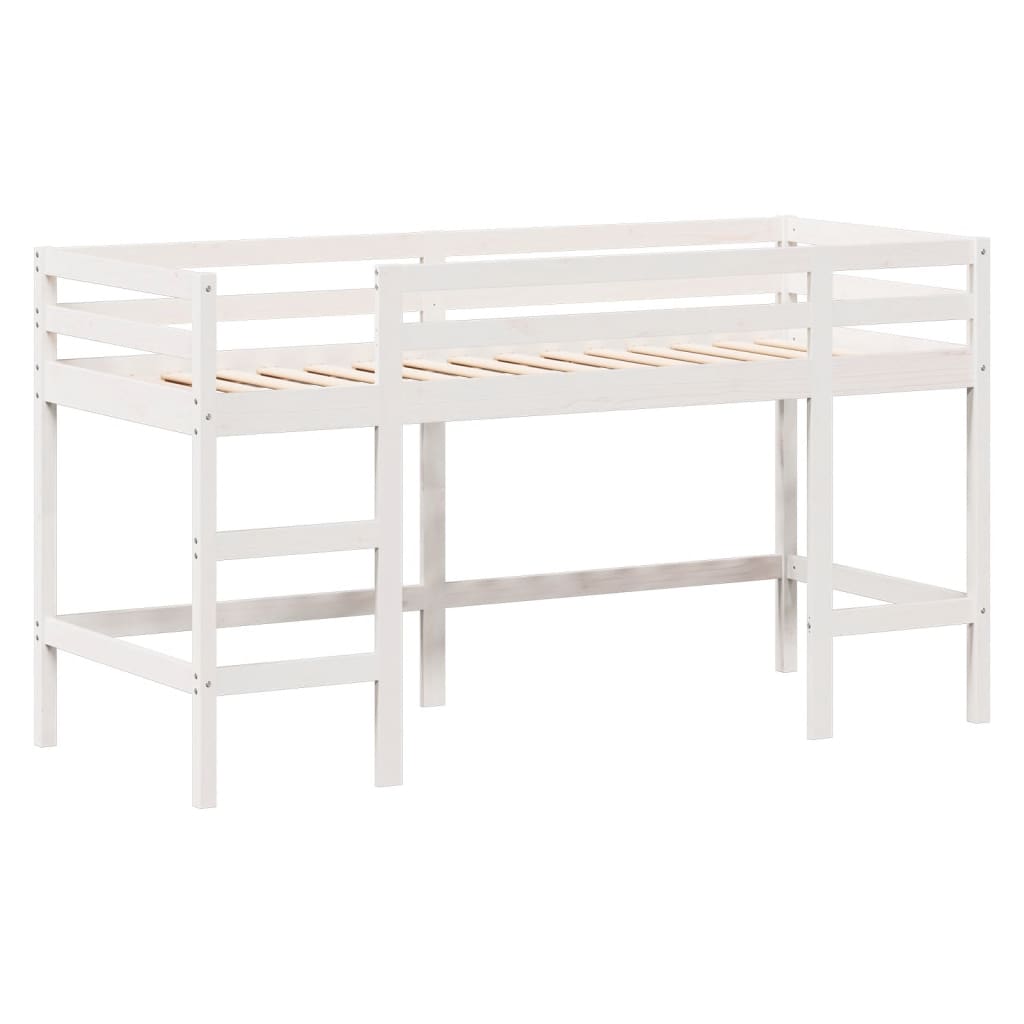 Letto Soppalco con Scala e Tetto Bianco 90x190 cm Massello Pino