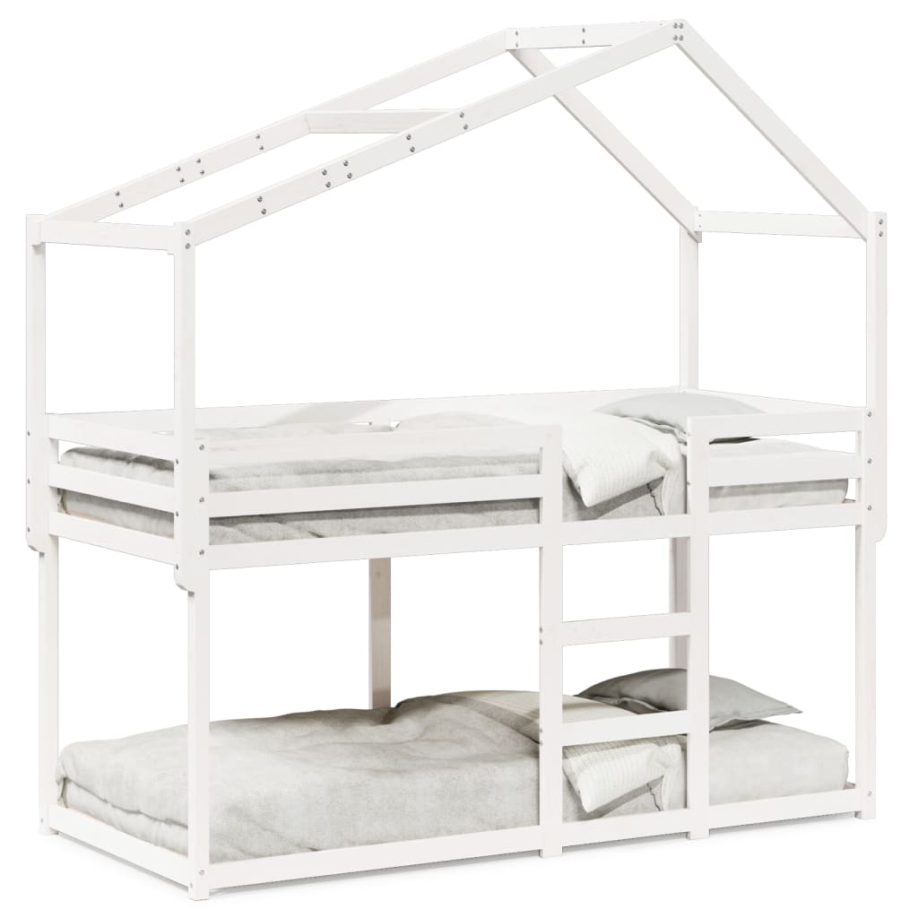 Letto a Castello senza Materasso-Struttura Letto a Castello Bianco 90x190cm Massello Pino 503383
