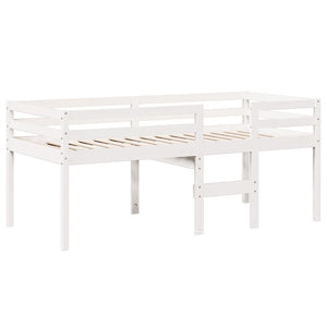 Letto a Soppalco con Tetto Bianco 90x200 cm Legno Massello Pino