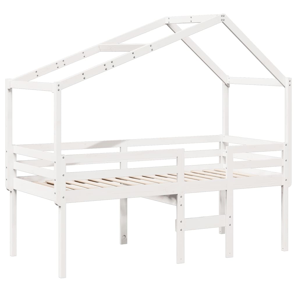 Letto a Soppalco con Tetto Bianco 80x200 cm in Legno di Pino 3282056