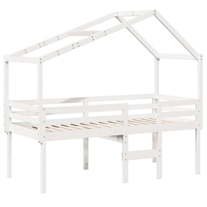 Letto a Soppalco con Tetto Bianco 80x200 cm in Legno di Pino