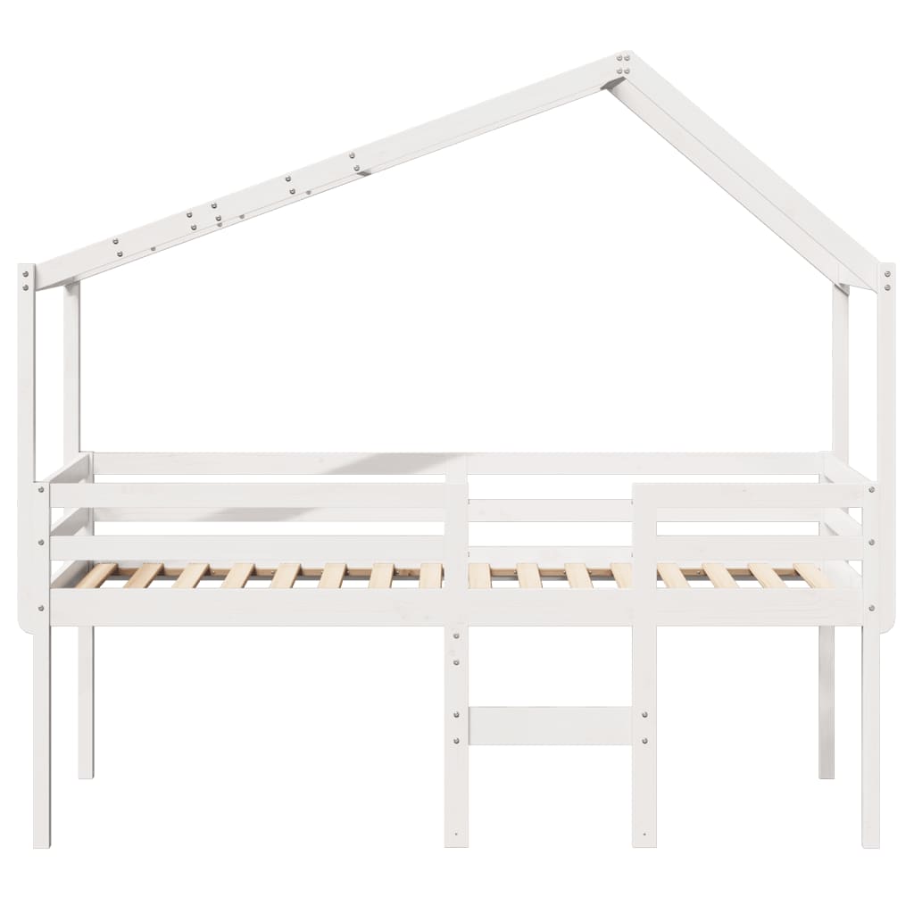 Letto a Soppalco con Tetto Bianco 80x200 cm in Legno di Pino