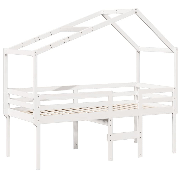 Letto a Soppalco con Tetto Bianco 90x190 cm in Legno di Pino