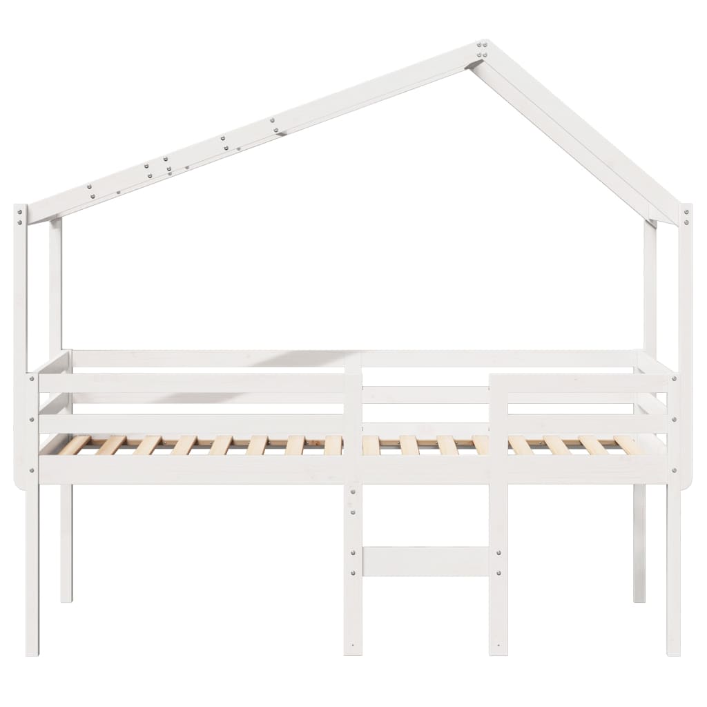 Letto a Soppalco con Tetto Bianco 90x190 cm in Legno di Pino