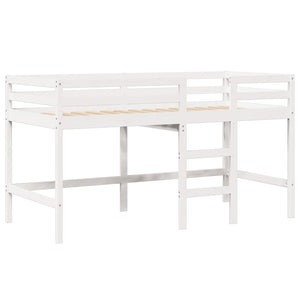 Letto Soppalco con Scala e Tetto Bianco 90x200 cm Massello Pino