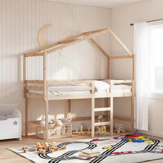 vidaXL Letto Soppalco con Scala e Tetto 90x190 cm Legno Massello Pino