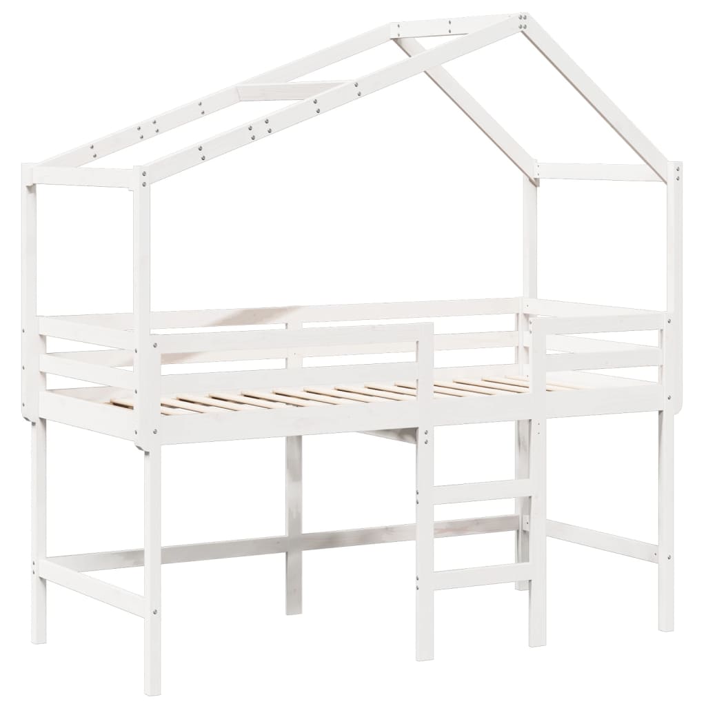 vidaXL Letto Soppalco con Scala e Tetto Bianco 90x190 cm Massello Pino
