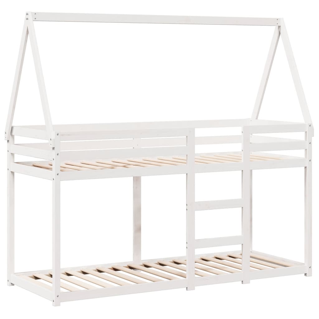 Letto a Castello senza Materasso-Struttura Letto a Castello Bianco 90x190cm Massello Pino 449691