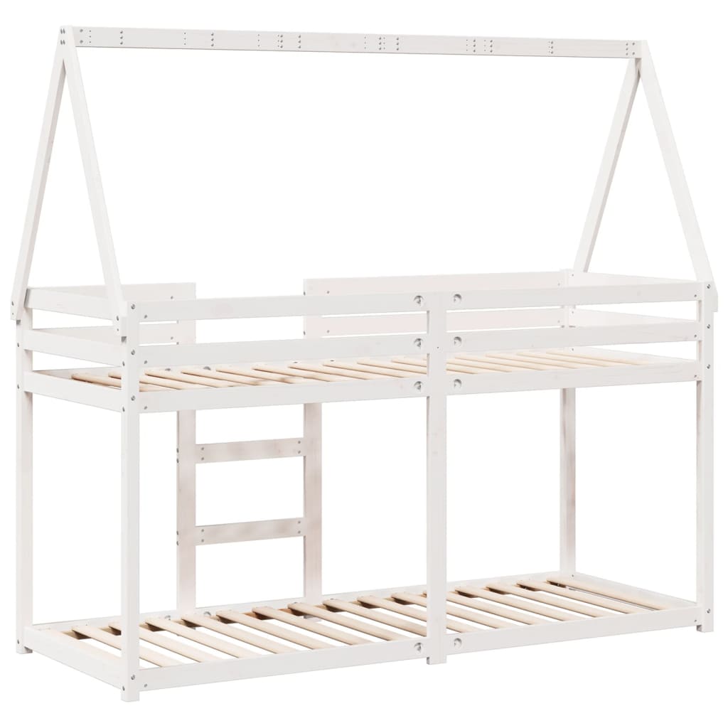 Letto a Castello senza Materasso-Struttura Letto a Castello Bianco 90x190cm Massello Pino 498504