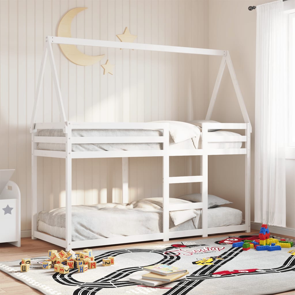Letto a Castello senza Materasso-Struttura Letto a Castello Bianco 90x190cm Massello Pino 498504