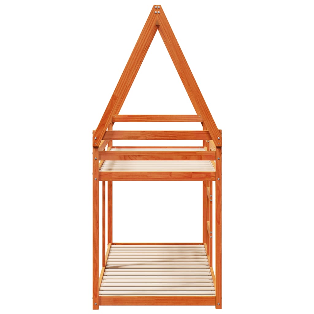 Letto a Castello con Tetto Marrone Cera 75x190 cm Massello Pino 3282091