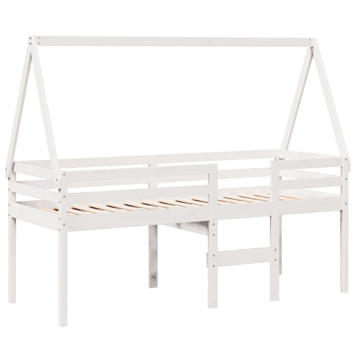 Letto a Soppalco con Tetto Bianco 80x200 cm in Legno di Pino