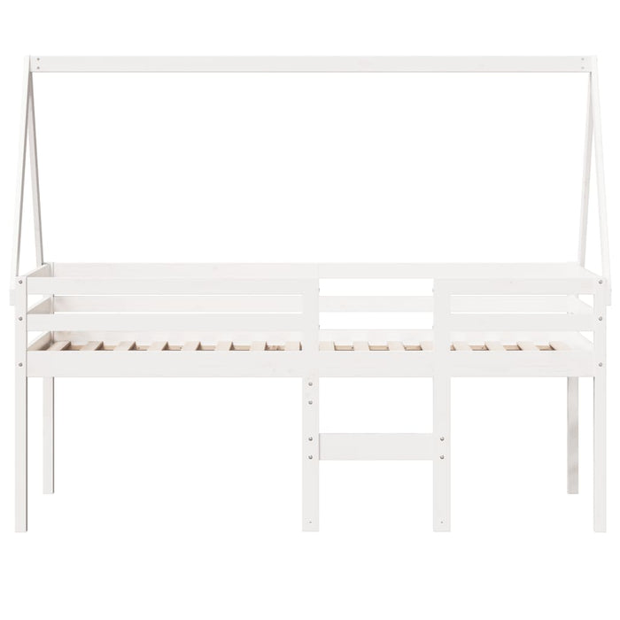 Letto a Soppalco con Tetto Bianco 80x200 cm in Legno di Pino