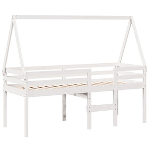 Letto a Soppalco con Tetto Bianco 90x190 cm in Legno di Pino