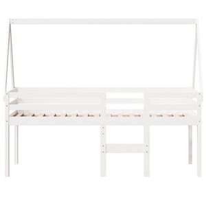 Letto a Soppalco con Tetto Bianco 90x190 cm in Legno di Pino