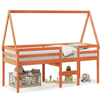 Letto a Soppalco con Tetto Cera 90x190cm Legno Massello di Pino 3282100